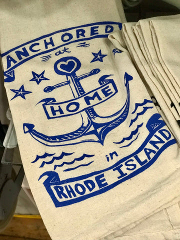 Anchored at Home in Rhode Island Tea Towel
